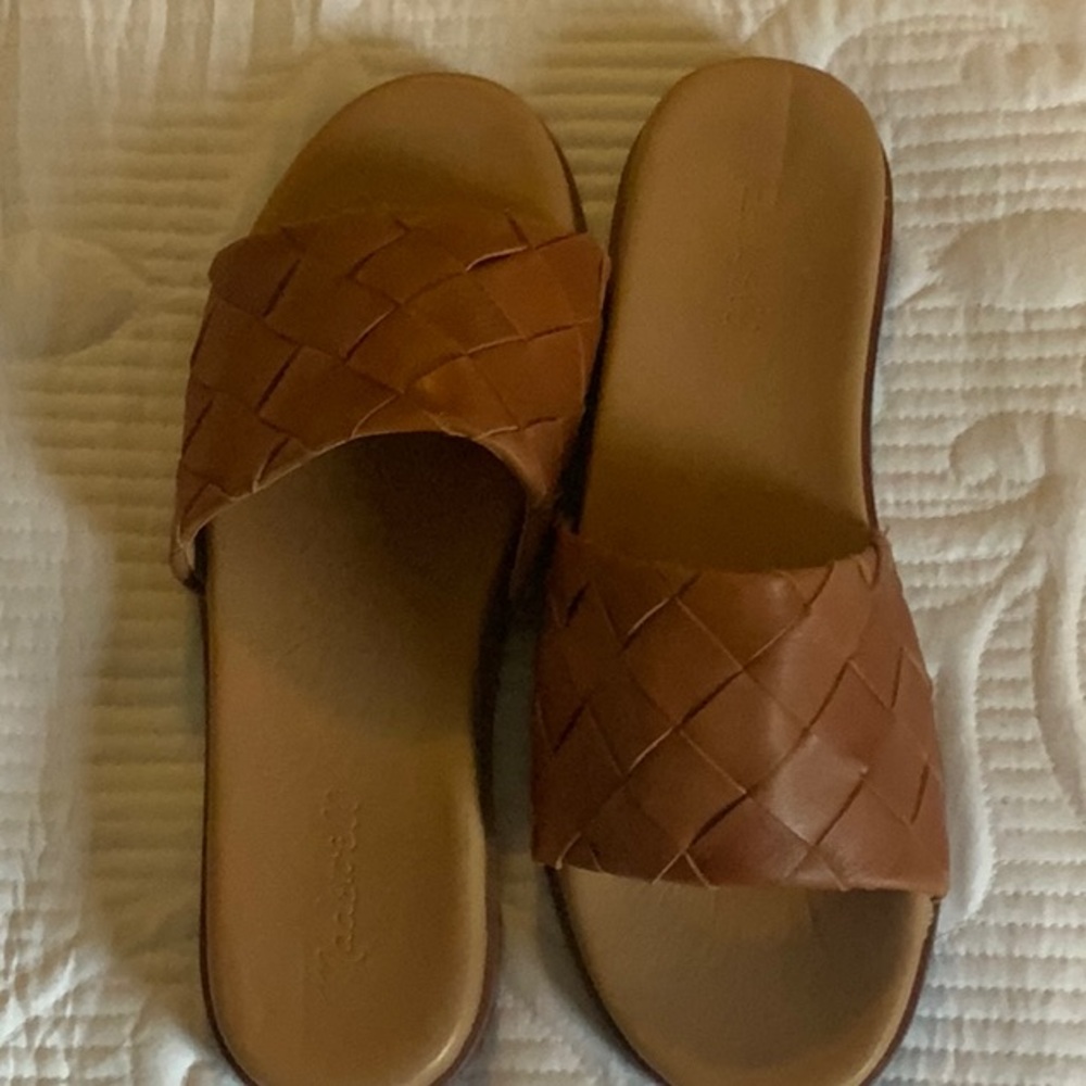 Madewell Women's Louisa Woven Brown Leather Slide Sandals Size 8 Casual